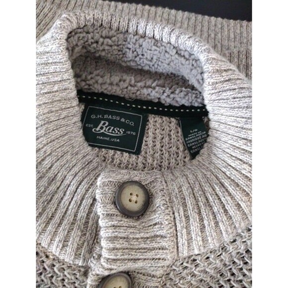 G.H. Bass & Co. Mens Size L‎ Grey Canyon 4 Button Mockneck Sweater Sherpa Collar - Picture 9 of 9